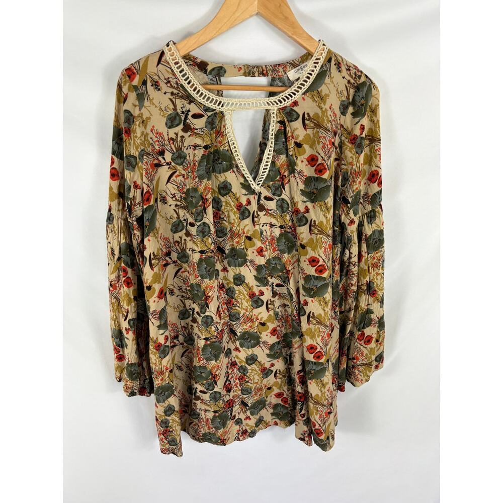 Umgee Floral Boho Print V Neck Mini Dress / Tunic Size Medium